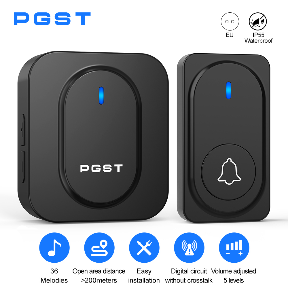 Home Security Lights Outdoors - PGST Wireless Doorbell 36 Chimes LED