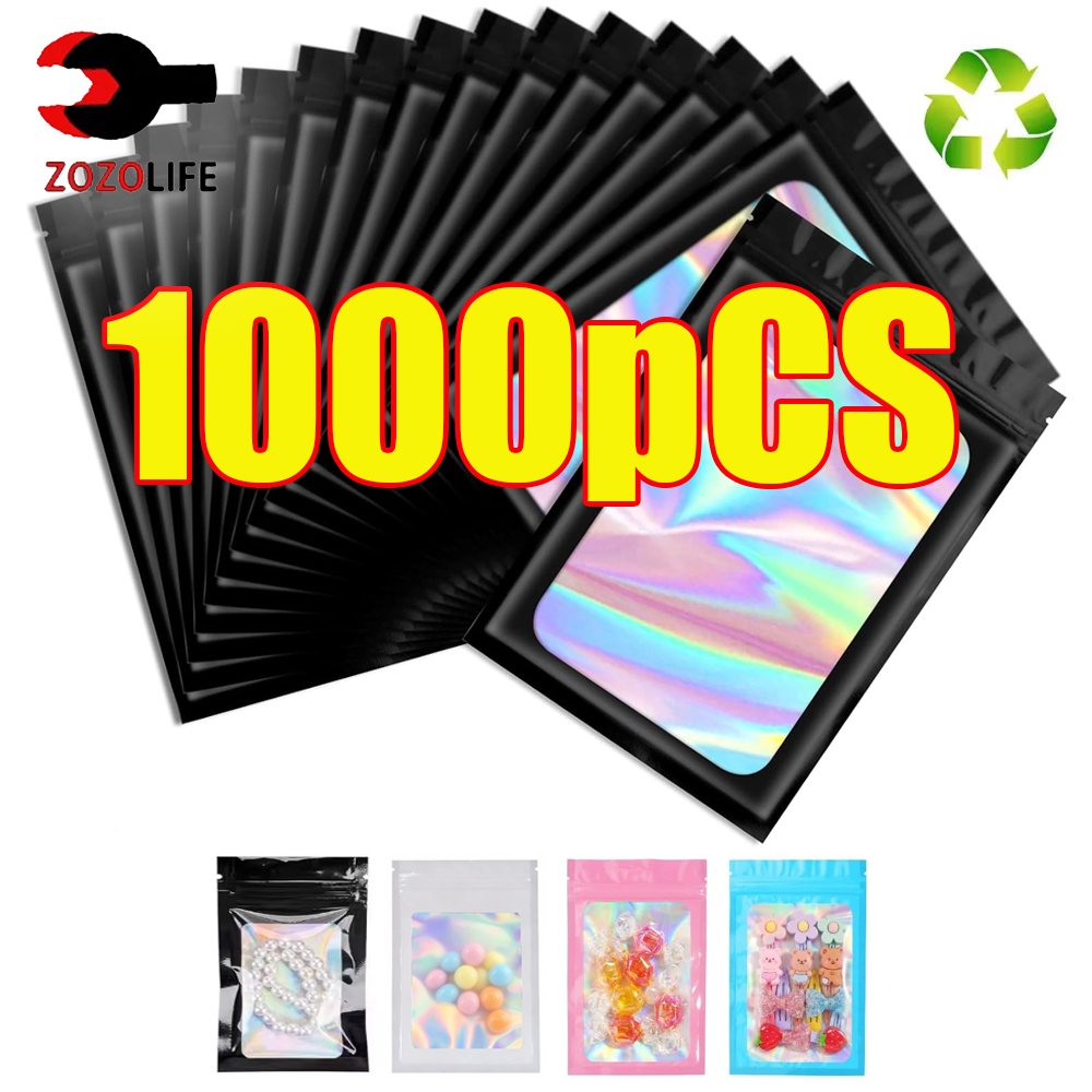 Home Security Laser - 10-1000Pcs Holographic Ziplock Bag Black Plastic