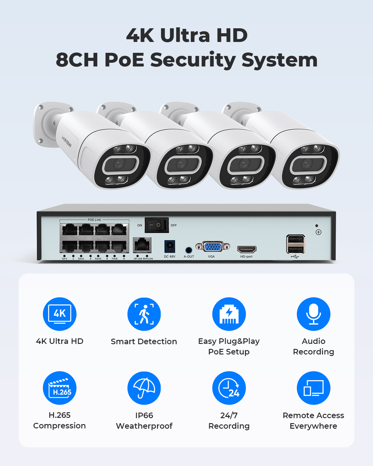 H.View 4K 5Mp 8Mp Poe CCTV Sec - огляд і ціна Home Security Video Cameras